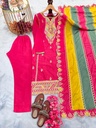 Heavy Pur Chinon Silk Top Plazzo & Multi Color Dupatta Set